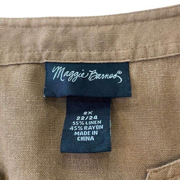 MAGGIE BARNES Shirt Womens PLUS SIZE 2X brown Linen Jacket - Picture 5 of 11